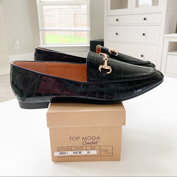 Top Moda Black Croc Loafer Astrid-1 - Picture 9 of 9